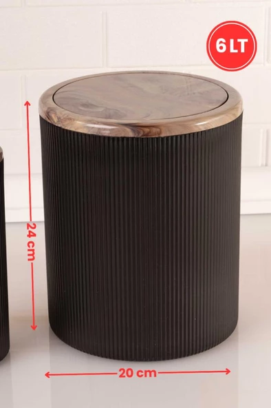 Mermer Desenli Sallanır Kapak Yuvarlak Banyo Çöp Kovası 6 lt, Mutfak Tezgah Üstü Çöp Kovası - 9