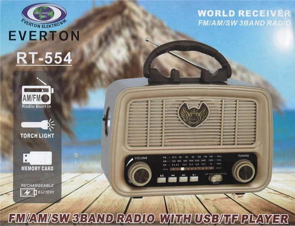 Everton Rt-554  Bluetooth Fm-Usb-Tf-Aux Şarjlı Nostaljik Radyo