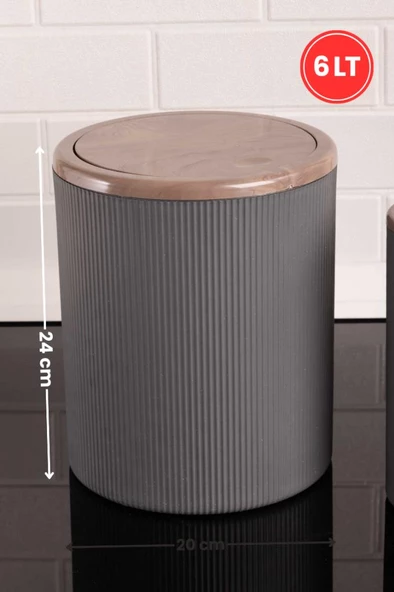 Mermer Desenli Sallanır Kapak Yuvarlak Banyo Çöp Kovası 6 lt, Mutfak Tezgah Üstü Çöp Kovası - 6