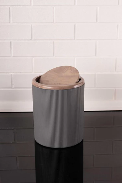 Mermer Desenli Sallanır Kapak Yuvarlak Banyo Çöp Kovası 6 lt, Mutfak Tezgah Üstü Çöp Kovası - 5