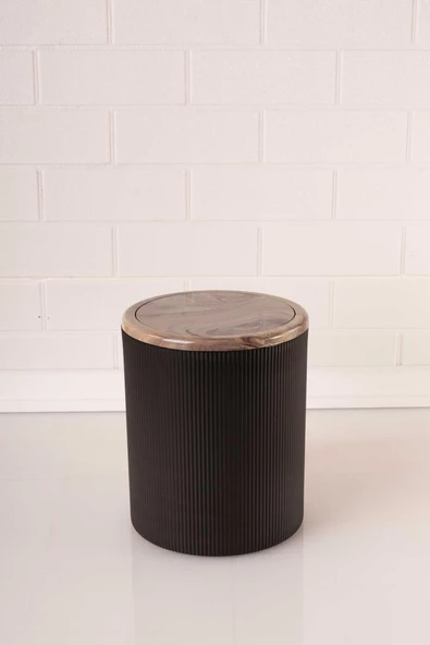 Mermer Desenli Sallanır Kapak Yuvarlak Banyo Çöp Kovası 6 lt, Mutfak Tezgah Üstü Çöp Kovası - 7