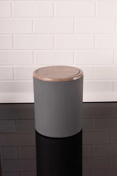 Mermer Desenli Sallanır Kapak Yuvarlak Banyo Çöp Kovası 6 lt, Mutfak Tezgah Üstü Çöp Kovası - 4