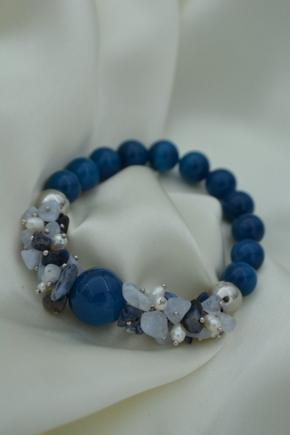 STONEAGE Güzel Bayan Bileklik Ceyt İnci ve Lapis Lazuli Taşlı - Resim 2