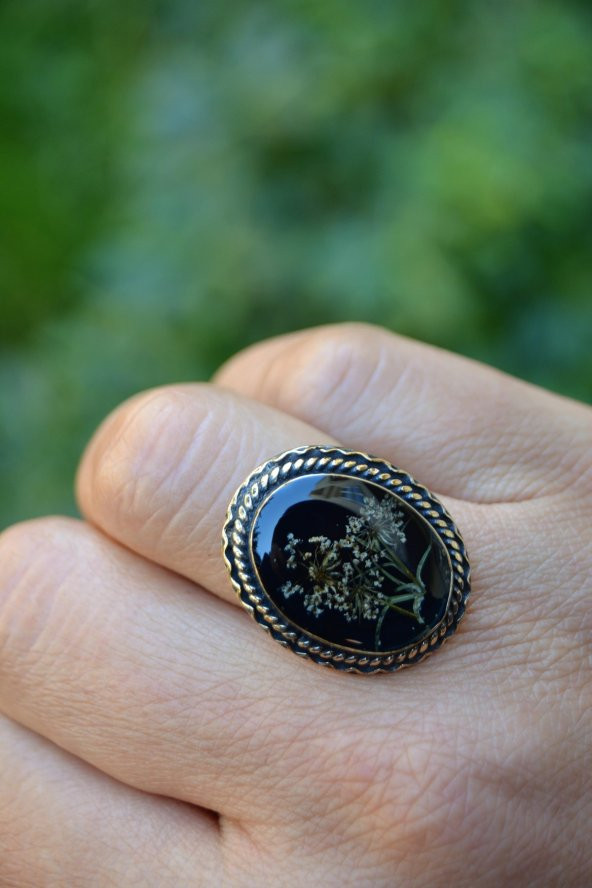 STONEAGE Gerçek Kuru Çiçekli Yaşayan Bayan Yüzük Ayarlanabilir - Resim 3