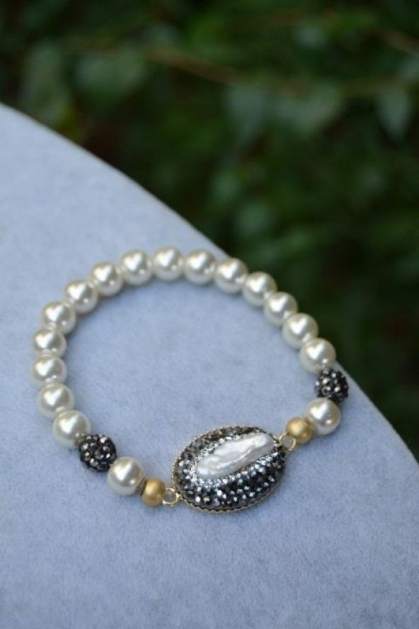 STONEAGE Gerçek İncili El Yapımı Kadın Bileklik Bedensiz Lastikli - Resim 3