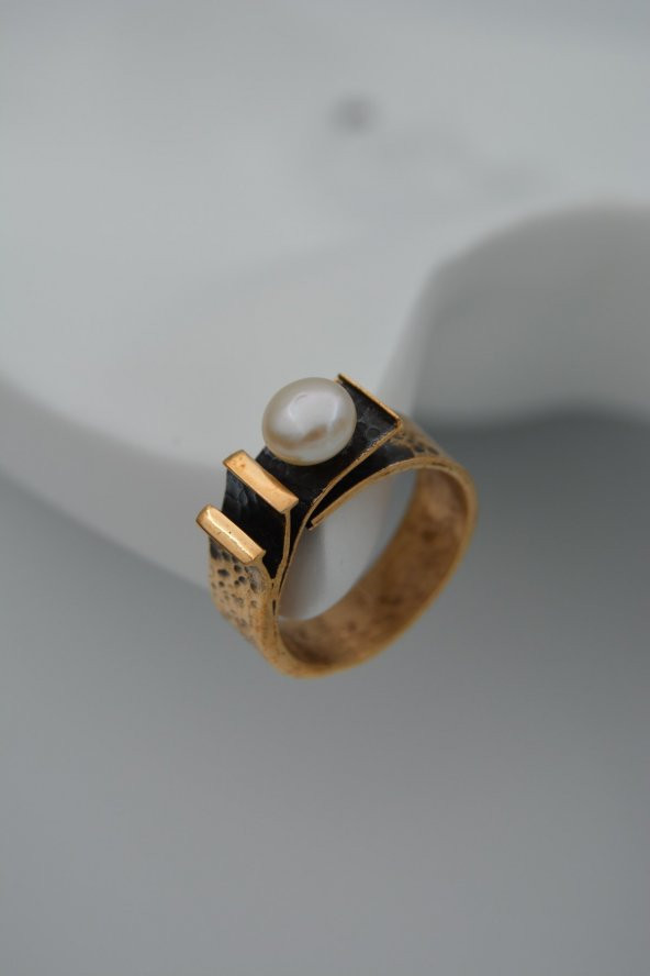 STONEAGE Gerçek İnci Ayarlanabilir Bayan Yüzük Madeni Bakır ürün görseli