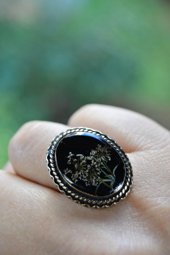 STONEAGE Gerçek Kuru Çiçekli Yaşayan Bayan Yüzük Ayarlanabilir - Resim 4