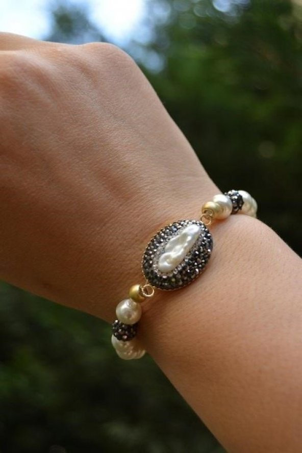 STONEAGE Gerçek İncili El Yapımı Kadın Bileklik Bedensiz Lastikli - Resim 4