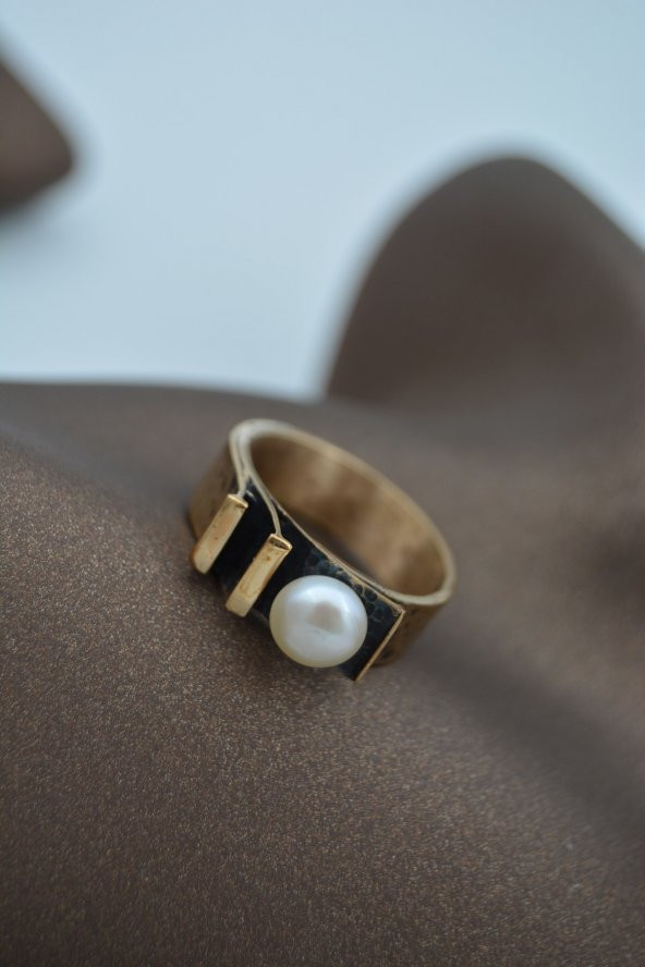 STONEAGE Gerçek İnci Ayarlanabilir Bayan Yüzük Madeni Bakır - Resim 4