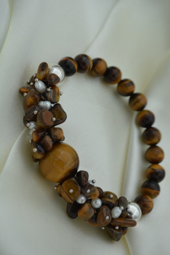 STONEAGE Gerçek İmci ve Kaplan Gözü Taşlı Kadın Bileklik ürün görseli