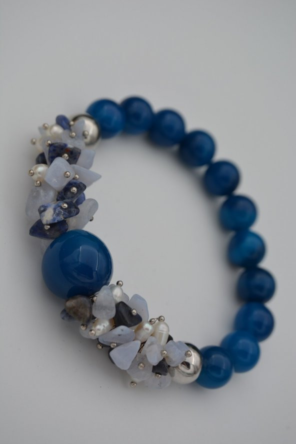 STONEAGE Güzel Bayan Bileklik Ceyt İnci ve Lapis Lazuli Taşlı - Resim 3
