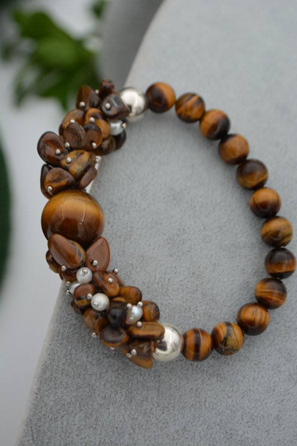 STONEAGE Gerçek İmci ve Kaplan Gözü Taşlı Kadın Bileklik - Resim 2