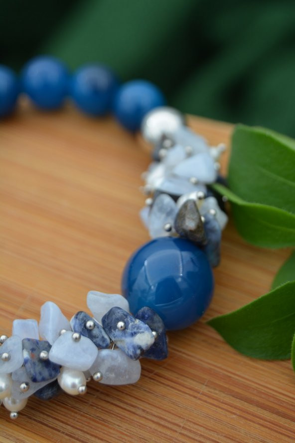 STONEAGE Güzel Bayan Bileklik Ceyt İnci ve Lapis Lazuli Taşlı - Resim 5