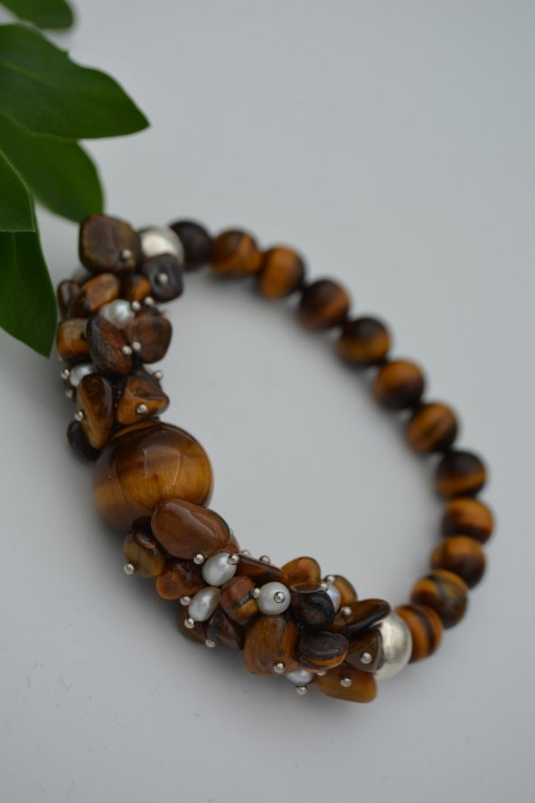 STONEAGE Gerçek İmci ve Kaplan Gözü Taşlı Kadın Bileklik - Resim 3