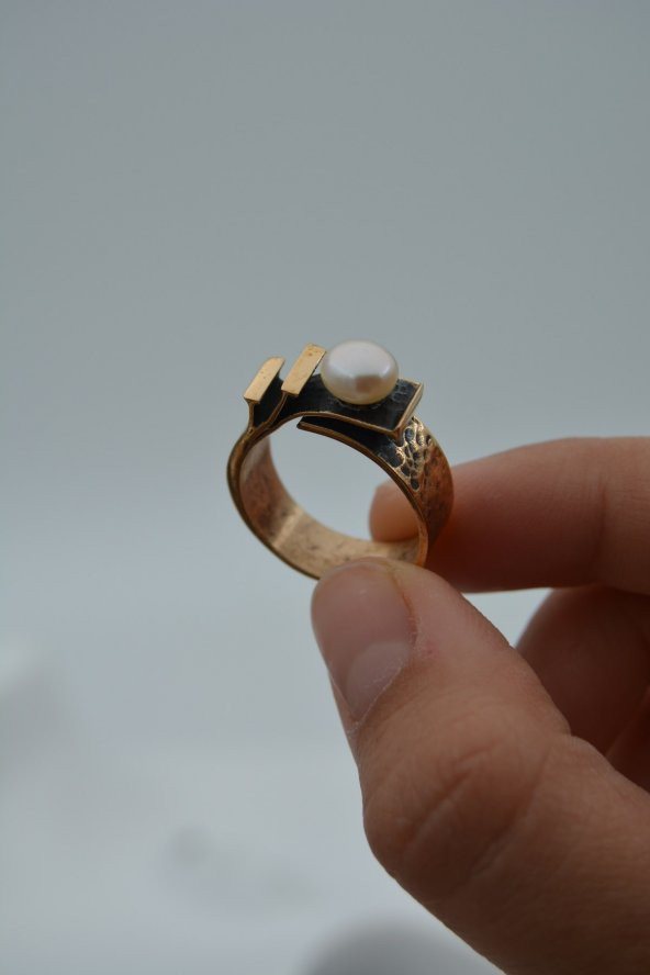 STONEAGE Gerçek İnci Ayarlanabilir Bayan Yüzük Madeni Bakır - Resim 8