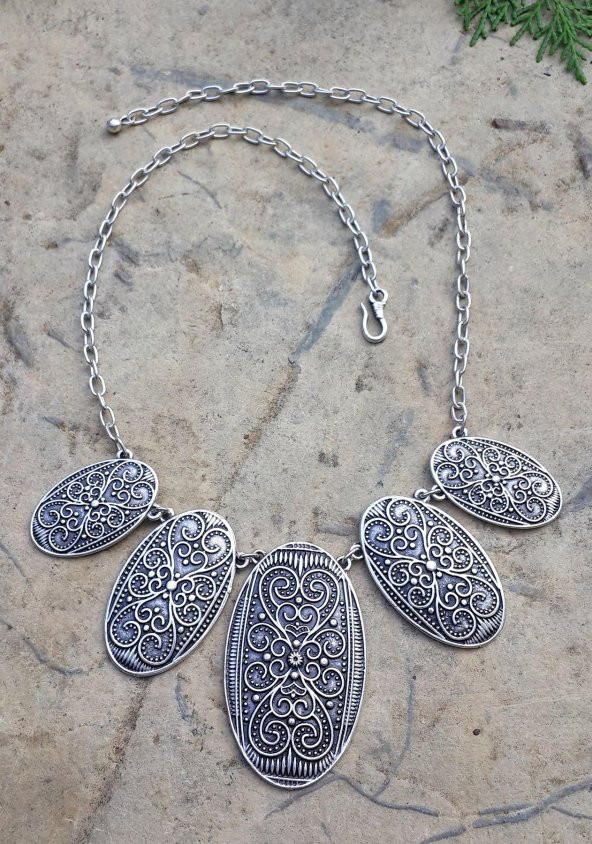 STONEAGE Hint Gümüşü Oval Spor Oval Bohem Bayan Gerdanlık Kolye - 4