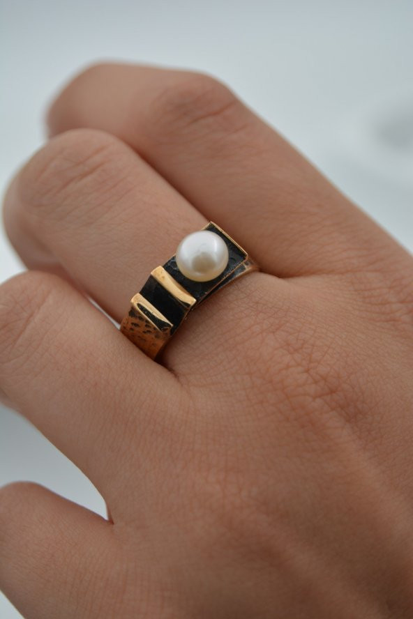 STONEAGE Gerçek İnci Ayarlanabilir Bayan Yüzük Madeni Bakır - Resim 11