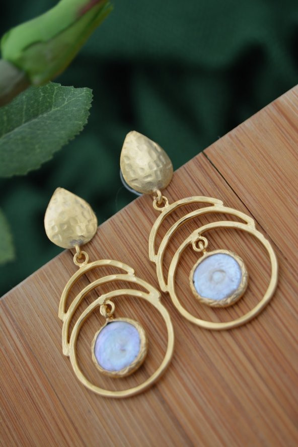 STONEAGE Gerçek İnci Küpe Altın Kaplama El Yapımı Özel Tasarım - 6