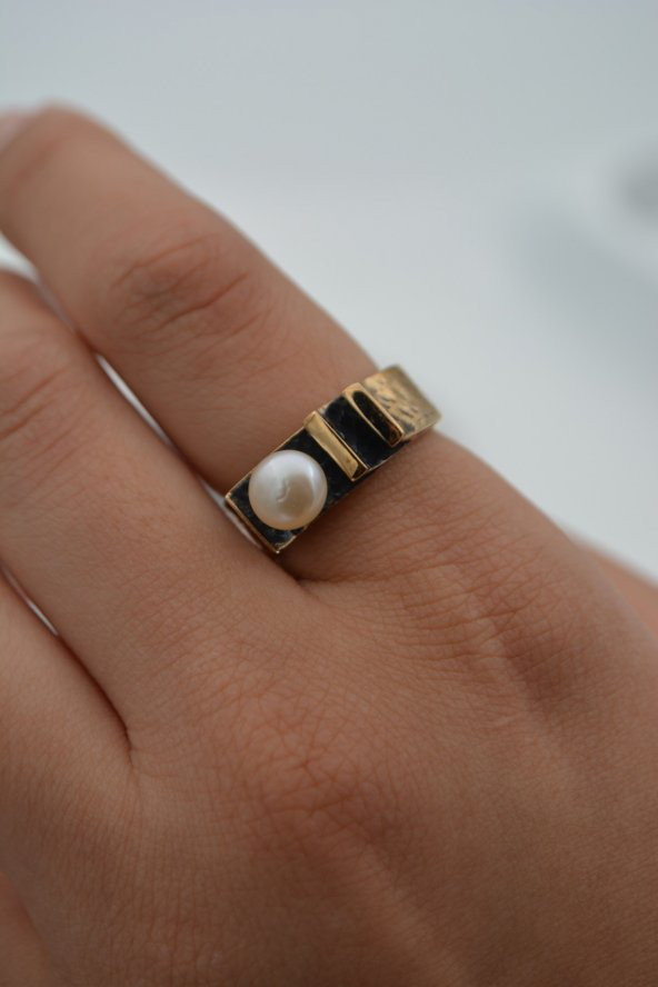 STONEAGE Gerçek İnci Ayarlanabilir Bayan Yüzük Madeni Bakır - Resim 12