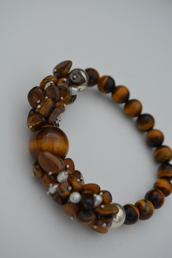 STONEAGE Gerçek İmci ve Kaplan Gözü Taşlı Kadın Bileklik - Resim 10