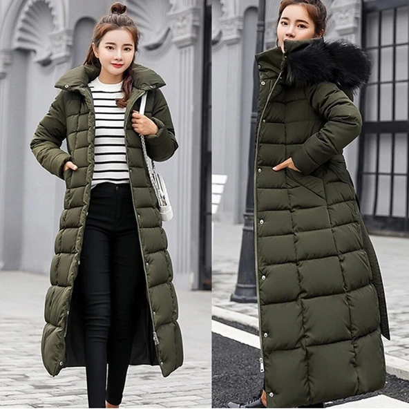 Kışlık Tam Boy Kürklü Şişme Kadın Mont ürün görseli