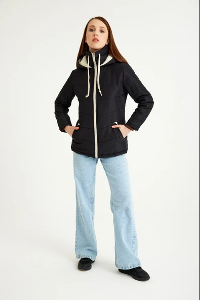 Günlük Kısa Kapüşonlu Kışlık Şişme Kadın Mont ürün görseli