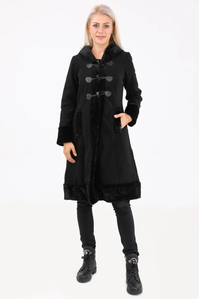 Kaşe Kaşmir Kürk Detaylı Kadın Kaban - Resim 7