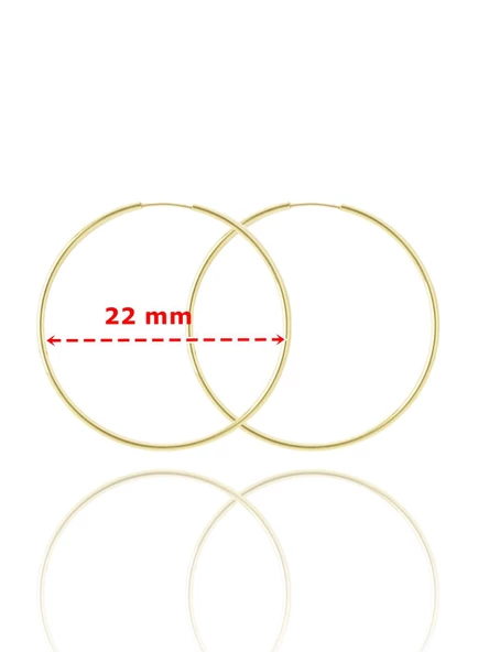 22 mm Düz Taşsız Klasik Günlük 14 Ayar Altın Halka Küpe - Resim 4