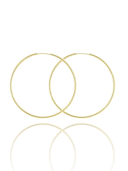 22 mm Düz Taşsız Klasik Günlük 14 Ayar Altın Halka Küpe - Resim 2