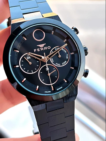 Ferro 30 Mt Suya Dayanıklı Çelik Kordon Kararma Renk Atma Yapmaz Erkek Kol Saati VS.BLKT.0046 - Resim 3