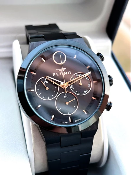 Ferro 30 Mt Suya Dayanıklı Çelik Kordon Kararma Renk Atma Yapmaz Erkek Kol Saati VS.BLKT.0046 - Resim 2