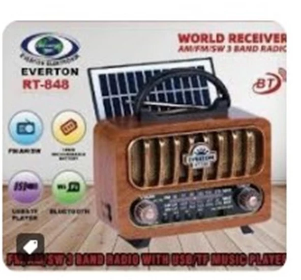 Everton Rt-848 Güneş Enerjili Panelli Bluetooth Fm-usb-Tf Card-Aux Nostaljik Radyo