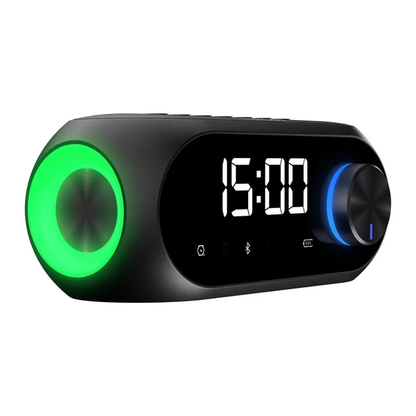 Mikado MD-W7 1200mAh 5W Siyah Bluetooth-Aux-Derece-Usb-FM Double Alarmlı Saat Speaker Speaker - 2