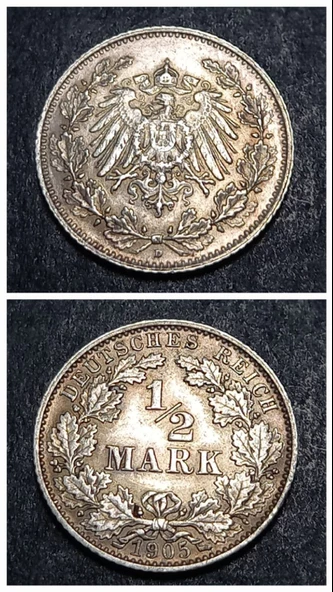 Escoines Koleksiyon 3996367671fbd93cc4 1905 Almanya ½Mark 2,76gram Gümüş CA eski yabancı madeni para