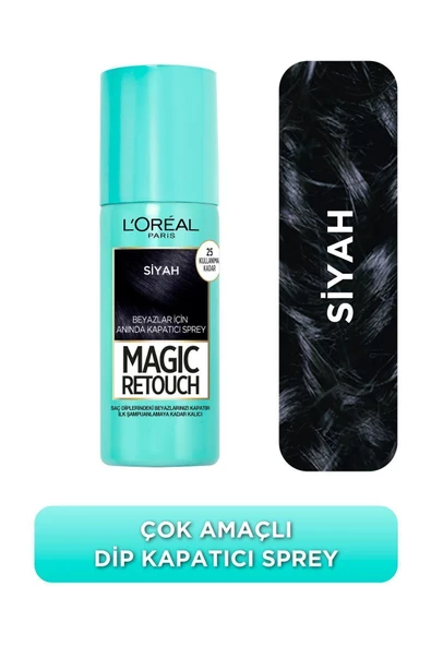 L'Oreal Paris Beyaz Saçlar İçin Kapatıcı Siyah Saç Spreyi Magic Retouch 01 Noir 75 ml