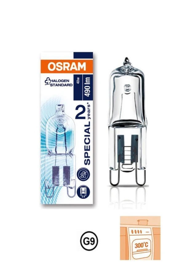 Osram 40W 300° Isıya Dayanıklı Halojen Kapsül Ampul Sarı Işık G9