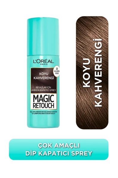 L'Oreal Paris Magic Retouch Beyaz Saçlar İçin Kapatıcı Koyu Kahverengi Saç Spreyi 75 Ml