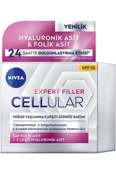 NIVEA Cellular Expert Filler Yoğun Yaşlanma Karşıtı Gündüz Bakım Yüz Kremi 50ml, Spf15, Hyaluronik Asit