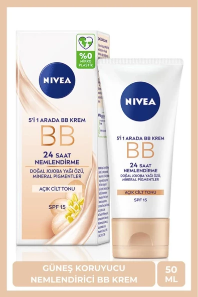 NIVEA BB Krem Nemlendirici Yüz Bakım 50ml, SPF15, Açık Ton, Jojoba Yağı Özü ie Aydınlık Cilt - 4 NIVEA BB Krem Nemlendirici Yüz Bakım 50ml,