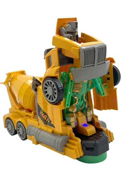 Robota Dönüşen Sesli Işıklı Çarpıp Dönen Oyuncak Beton Mikseri 21cm - 3