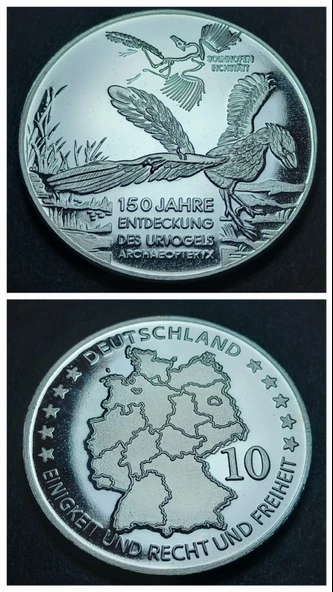 Escoines 93d2412e0 Almanya, Antik kuş Archæopteryx'in keşfinin 150.yılı Hatıra Madalya 16.6Gram 35mm ürün görseli 1