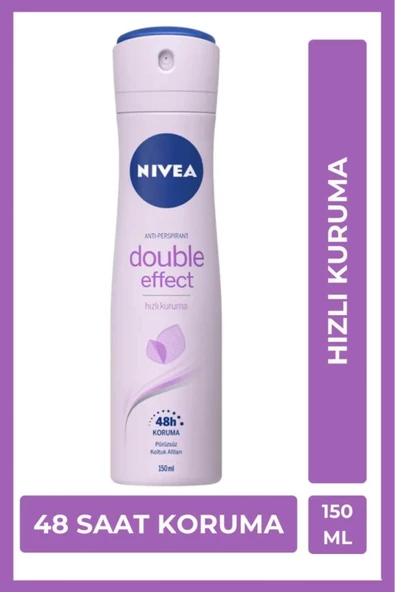 NIVEA Kadın Sprey Deodorant Double Effect 150ml, Ter Kokusuna Karşı 48 Saat Koruma, Pürüzsüz Koltuk Altı