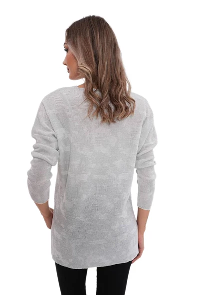 Kadın V Yaka Simli Kazak 12541 BGL-ST04103 - Resim 3