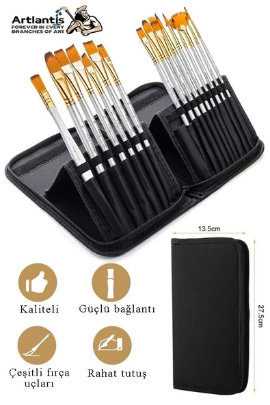Profesyonel Resim Fırça Seti 15 li 1 Paket Sentetik Kaliteli Ressam Fırça Seti Çantalı Akrilik Suluboya Guaj Sanatçı