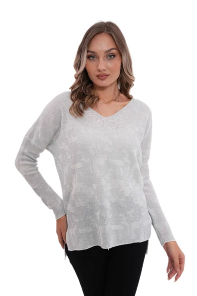 Kadın V Yaka Simli Kazak 12541 BGL-ST04103 ürün görseli