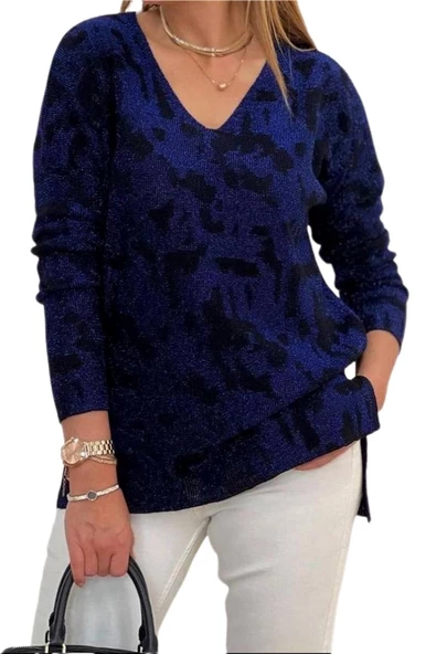 Kadın V Yaka Simli Kazak 12541 BGL-ST04103 - Resim 8