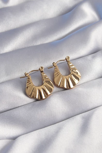 316L Çelik Gold Renk Kabartmalı Görünüm Küpe - TJ-BKP9055