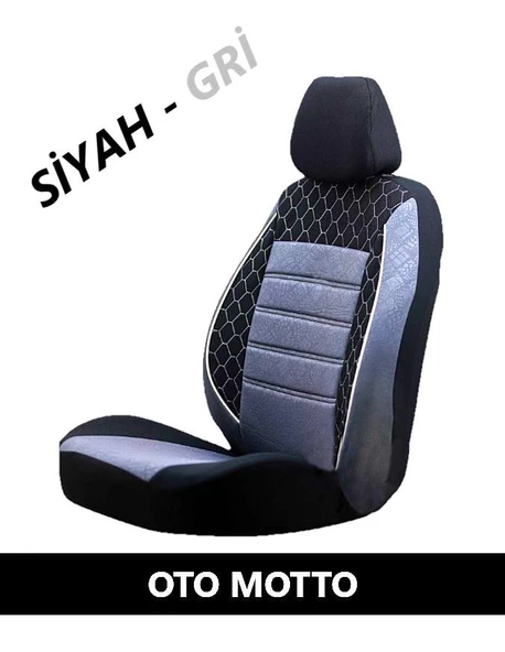 OTO MOTTO Oto Koltuk Kılıfı Ön ve Arka Tam Set - Siyah-Gri - 2