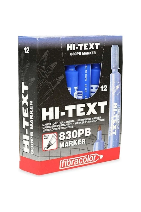 Hi-Text Markör Kesik Uçlu Mavi 830PC Koli Kalemi (12 Li Paket)