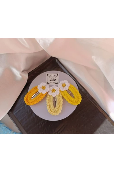 Papatya Çiçek Sarı Civciv Sarı Açık Pastel Sarı 3 lü Kombin Çıtçıt Toka Seti,El Örgüsü Toka Sarı Tek Ebat - 2